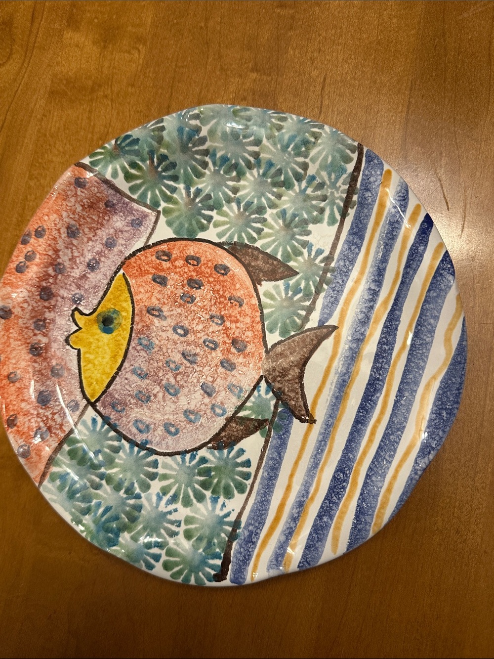 Vintage Italica Ars Italy Ceramic Fish Plate Hand Painted Mid Century Majolica